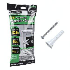 TOGGLER Alligator AF8 Flanged Anchor with Screws, Polypropylene, Made in US, for #8 to #14 Fastener Sizes (Pack of 20)-0