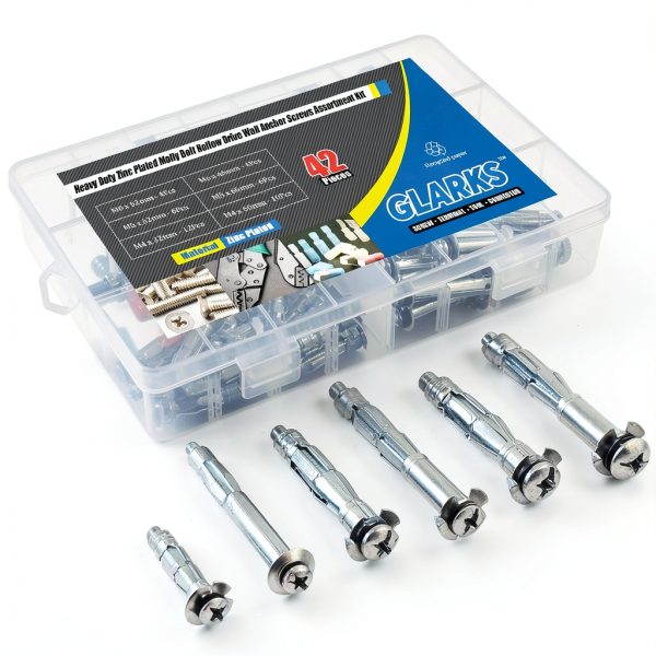 Heavy Duty Molly Bolt Anchor Kit by Glarks 6 Sizes Zinc Plated Steel-6